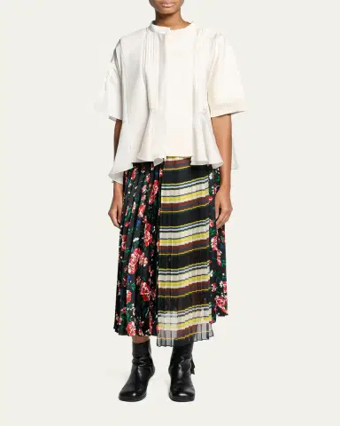 SACAI Mixed-Media Cashmere Short-Sleeve Peplum Sweater | Thumbnail 2 SACAI Mixed-Media Cashmere Short-Sleeve Peplum Sweater | Thumbnail 2
