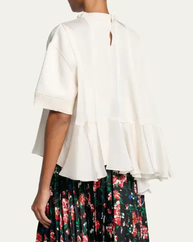 SACAI Mixed-Media Cashmere Short-Sleeve Peplum Sweater | Thumbnail 3 SACAI Mixed-Media Cashmere Short-Sleeve Peplum Sweater | Thumbnail 3
