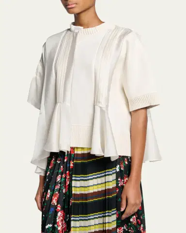 SACAI Mixed-Media Cashmere Short-Sleeve Peplum Sweater | Thumbnail 4 SACAI Mixed-Media Cashmere Short-Sleeve Peplum Sweater | Thumbnail 4