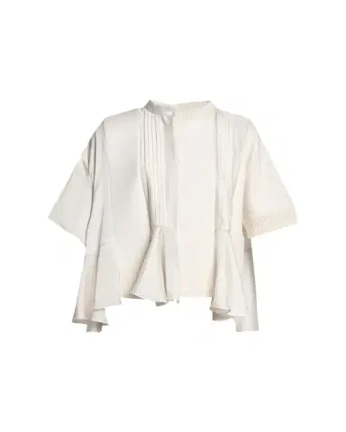 SACAI Mixed-Media Cashmere Short-Sleeve Peplum Sweater | Thumbnail 1 SACAI Mixed-Media Cashmere Short-Sleeve Peplum Sweater | Thumbnail 1