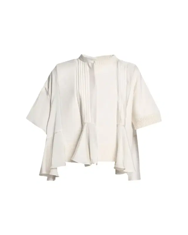 Mixed-Media Cashmere Short-Sleeve Peplum Sweater