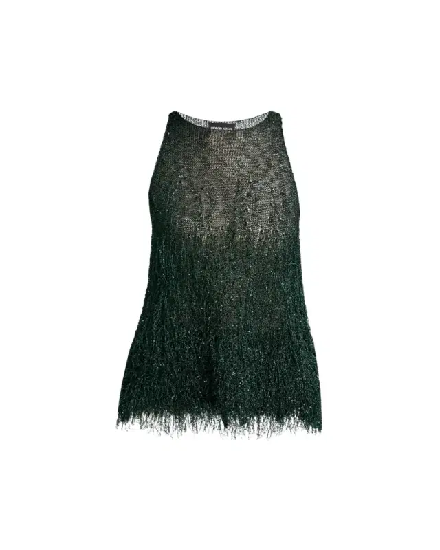 Metallic Fringe Knit Sleeveless Blouse