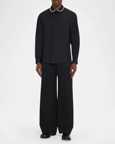Simone Rocha Men's Pearly-Collar Cotton Button-Down Shirt | Thumbnail 11