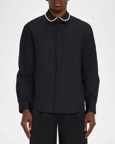 Simone Rocha Men's Pearly-Collar Cotton Button-Down Shirt | Thumbnail 13