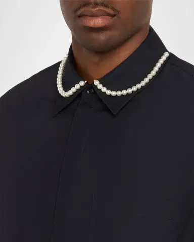 Simone Rocha Men's Pearly-Collar Cotton Button-Down Shirt | Thumbnail 14