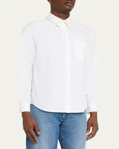 Simone Rocha Men's Pearly-Collar Cotton Button-Down Shirt | Thumbnail 4