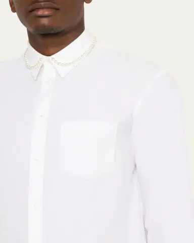 Simone Rocha Men's Pearly-Collar Cotton Button-Down Shirt | Thumbnail 5
