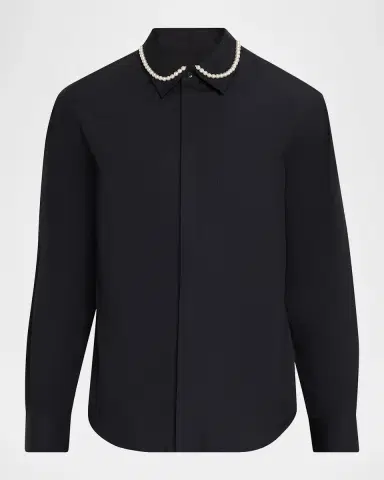 Simone Rocha Men's Pearly-Collar Cotton Button-Down Shirt | Thumbnail 6