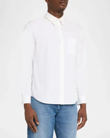 Simone Rocha Men's Pearly-Collar Cotton Button-Down Shirt | Thumbnail 9