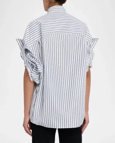 Balenciaga Tucked-Sleeve Striped Poplin Shirt | Thumbnail 2 Balenciaga Tucked-Sleeve Striped Poplin Shirt | Thumbnail 2