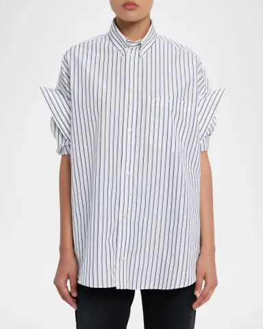 Balenciaga Tucked-Sleeve Striped Poplin Shirt | Thumbnail 3 Balenciaga Tucked-Sleeve Striped Poplin Shirt | Thumbnail 3