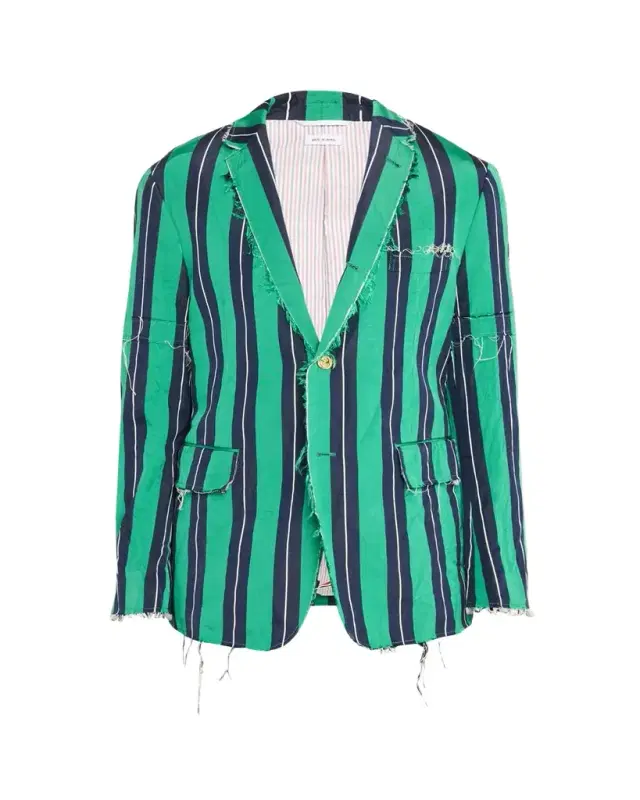 Men's Raw-Edge School Stripe Silk & Cotton Sport Coat