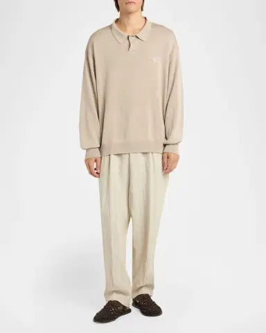 Giorgio Armani Men's Linen Hairline Pleated Trousers | Thumbnail 6 Giorgio Armani Men's Linen Hairline Pleated Trousers | Thumbnail 6
