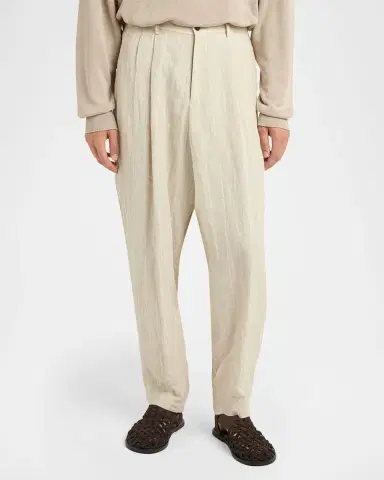 Giorgio Armani Men's Linen Hairline Pleated Trousers | Thumbnail 8 Giorgio Armani Men's Linen Hairline Pleated Trousers | Thumbnail 8
