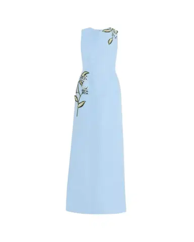 Oscar de la Renta Sleeveless Porcelain Flowers Embroidered Faille Gown | Thumbnail 1 Oscar de la Renta Sleeveless Porcelain Flowers Embroidered Faille Gown | Thumbnail 1