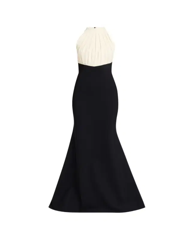 Chiara Boni La Petite Robe Warda Pleated Two-Tone Trumpet Gown