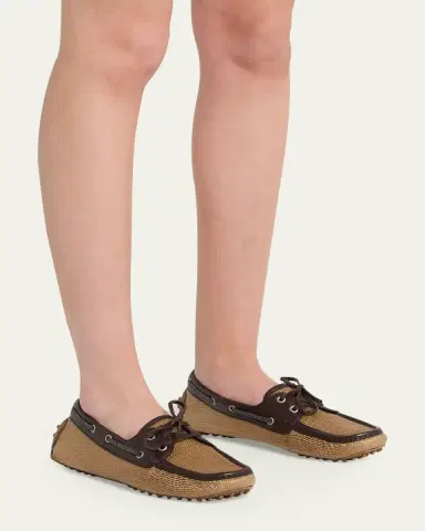 Brunello Cucinelli Raffia & Leather Boat Shoes | Thumbnail 2