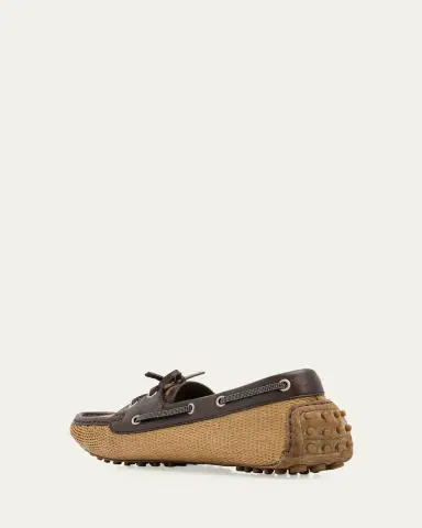 Brunello Cucinelli Raffia & Leather Boat Shoes | Thumbnail 4