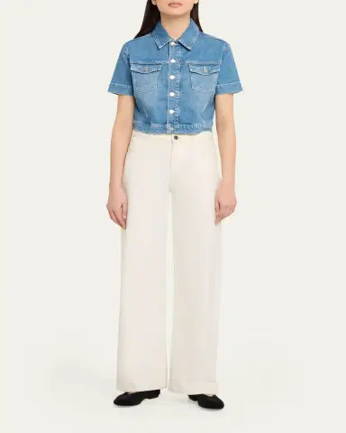 L'Agence Kirstie Cropped Short-Sleeve Denim Jacket | Thumbnail 2 L'Agence Kirstie Cropped Short-Sleeve Denim Jacket | Thumbnail 2
