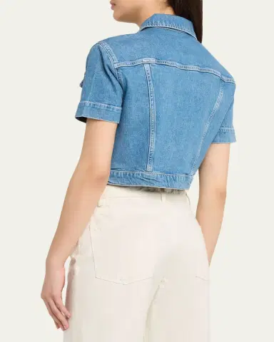 L'Agence Kirstie Cropped Short-Sleeve Denim Jacket | Thumbnail 3 L'Agence Kirstie Cropped Short-Sleeve Denim Jacket | Thumbnail 3