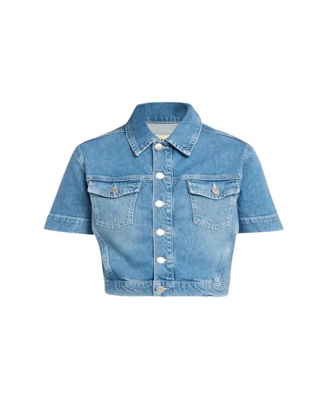 L'Agence Kirstie Cropped Short-Sleeve Denim Jacket