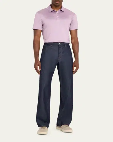 Giorgio Armani Men's Solid Silk and Cotton Polo Shirt | Thumbnail 2