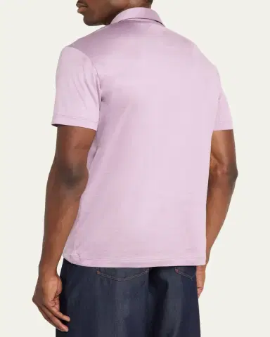 Giorgio Armani Men's Solid Silk and Cotton Polo Shirt | Thumbnail 3