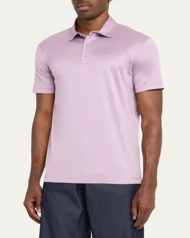 Giorgio Armani Men's Solid Silk and Cotton Polo Shirt | Thumbnail 4