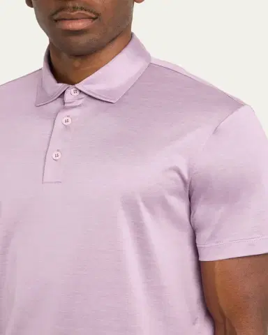 Giorgio Armani Men's Solid Silk and Cotton Polo Shirt | Thumbnail 5
