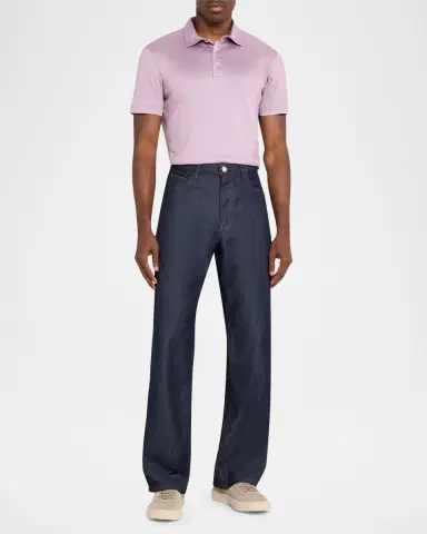 Giorgio Armani Men's Solid Silk and Cotton Polo Shirt | Thumbnail 6