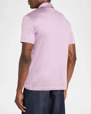 Giorgio Armani Men's Solid Silk and Cotton Polo Shirt | Thumbnail 7