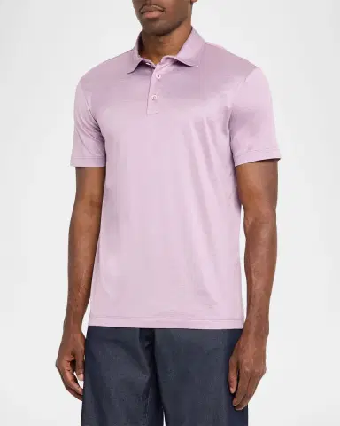 Giorgio Armani Men's Solid Silk and Cotton Polo Shirt | Thumbnail 8