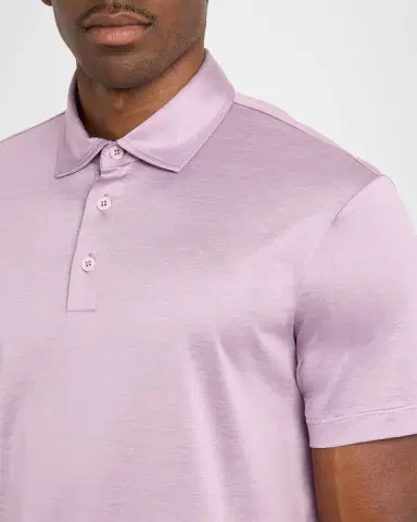 Giorgio Armani Men's Solid Silk and Cotton Polo Shirt | Thumbnail 9