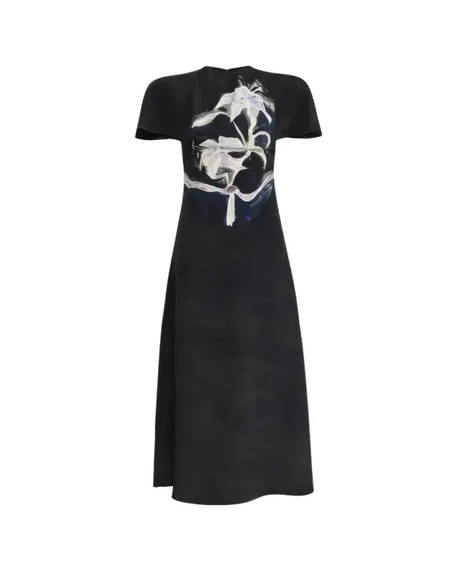 Daisy Printed Silk Short-Sleeve Midi Dress