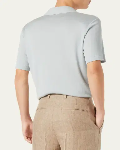Loro Piana Men's Mazzorbo Silk and Cotton Polo Shirt | Thumbnail 3