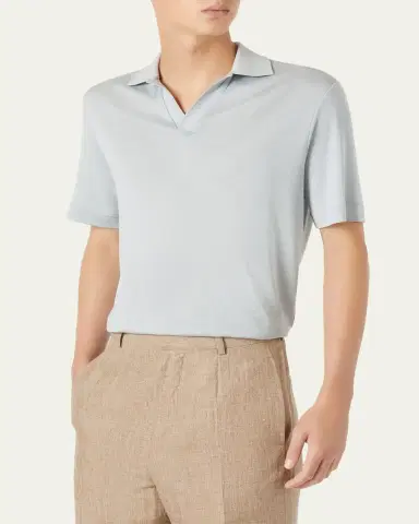 Loro Piana Men's Mazzorbo Silk and Cotton Polo Shirt | Thumbnail 4