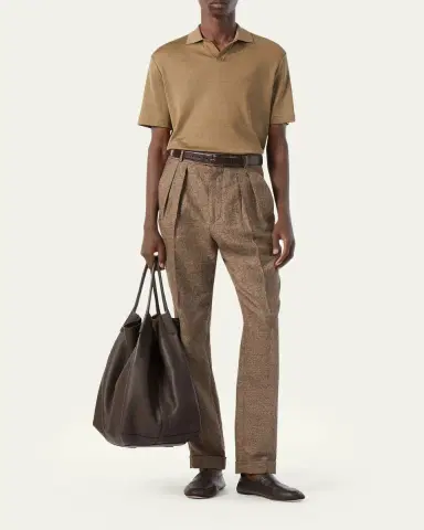 Loro Piana Men's Mazzorbo Silk and Cotton Polo Shirt | Thumbnail 6