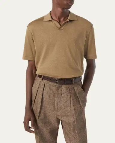Loro Piana Men's Mazzorbo Silk and Cotton Polo Shirt | Thumbnail 8