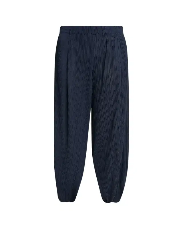 Plisse Balloon-Leg Split-Hem Trousers