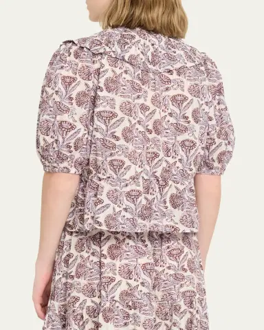 Ulla Johnson Elvie Printed Short-Sleeve Blouse | Thumbnail 3 Ulla Johnson Elvie Printed Short-Sleeve Blouse | Thumbnail 3