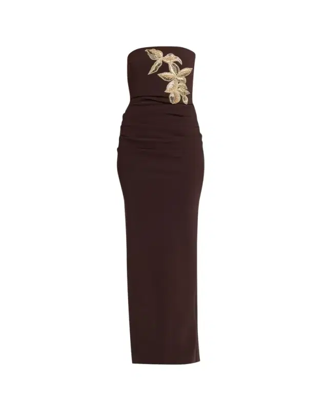 Chiara Boni La Petite Robe Nitra Strapless Bead Applique Column Gown