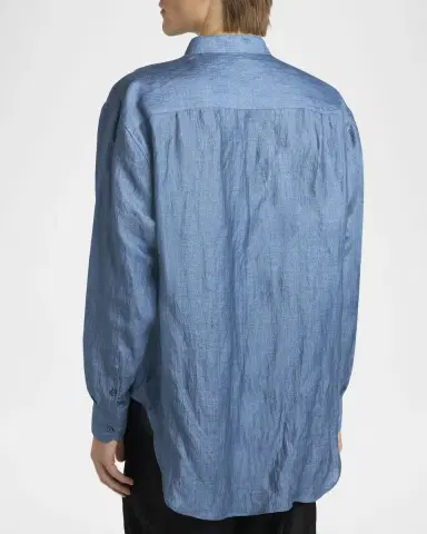 Giorgio Armani Men's Linen and Nylon Band Collar Button-Down Shirt | Thumbnail 7 Giorgio Armani Men's Linen and Nylon Band Collar Button-Down Shirt | Thumbnail 7