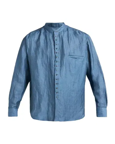 Giorgio Armani Men's Linen and Nylon Band Collar Button-Down Shirt | Thumbnail 1 Giorgio Armani Men's Linen and Nylon Band Collar Button-Down Shirt | Thumbnail 1