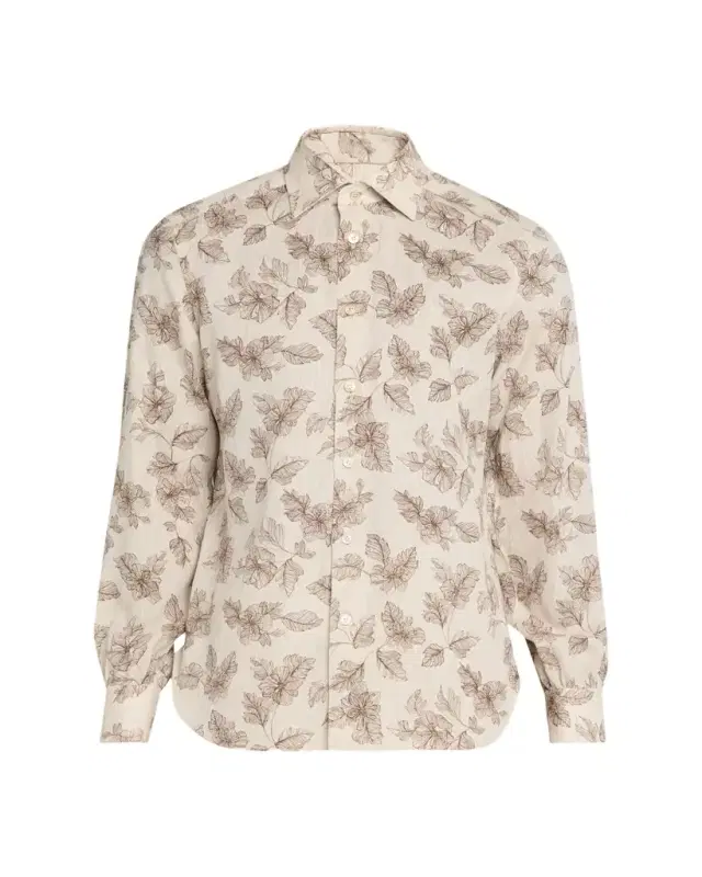 Kiton Men's Floral Linen Button-Down Shirt