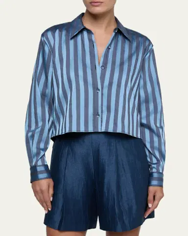 L'Agence Cosette Stripe Cropped High-Low Shirt | Thumbnail 4