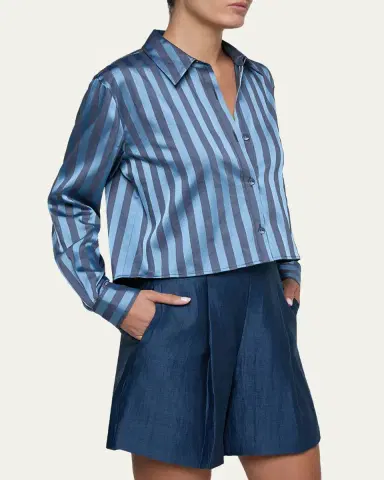 L'Agence Cosette Stripe Cropped High-Low Shirt | Thumbnail 5