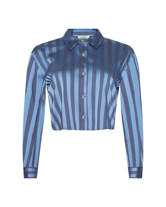 L'Agence Cosette Stripe Cropped High-Low Shirt