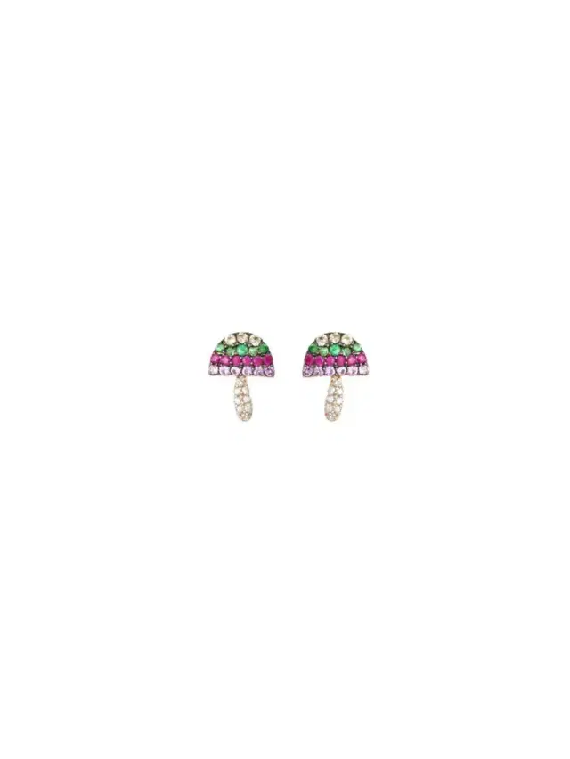 0.18ct Diamond Multi Color Sapphire 14K Gold Mushroom Stud Earrings One Side