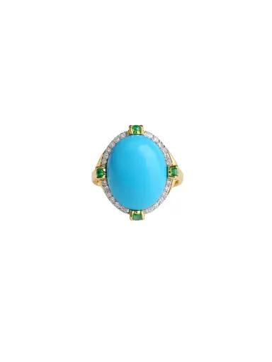 Wish Fine Jewelry 8.94ct Diamond Emerald Turquoise 18K Gold Ring | Thumbnail 1 Wish Fine Jewelry 8.94ct Diamond Emerald Turquoise 18K Gold Ring | Thumbnail 1