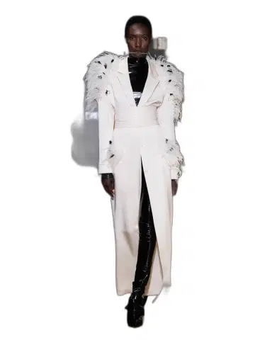 LAPOINTE Satin Coat With Multi Feather Embroidery | Thumbnail 1 LAPOINTE Satin Coat With Multi Feather Embroidery | Thumbnail 1